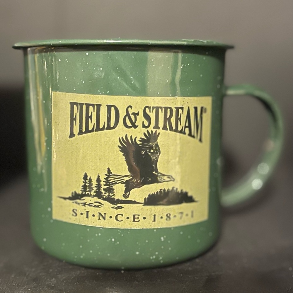 Field and Stream 1990's Green Enamelware Large Coffee Mug Cup 24 ounces